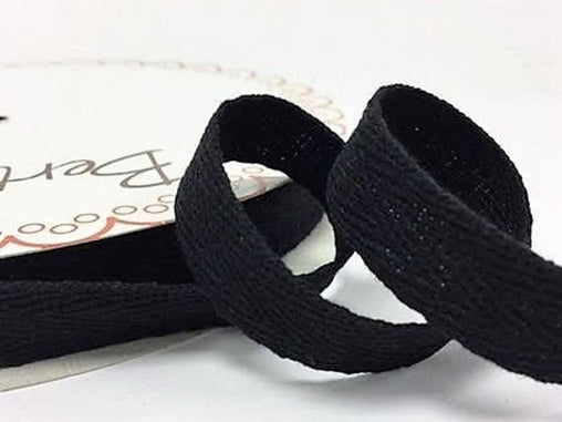 2 metres Black 15mm Cotton Herringbone Tape Webbing Ribbon Craft Sewing