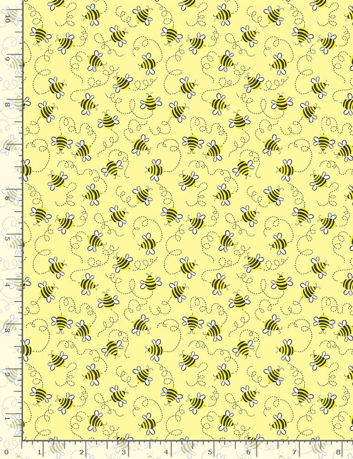 Swirling Bees on Yellow Novelty Fat Quarter Cotton Fabric by Timeless Treasures (UK)