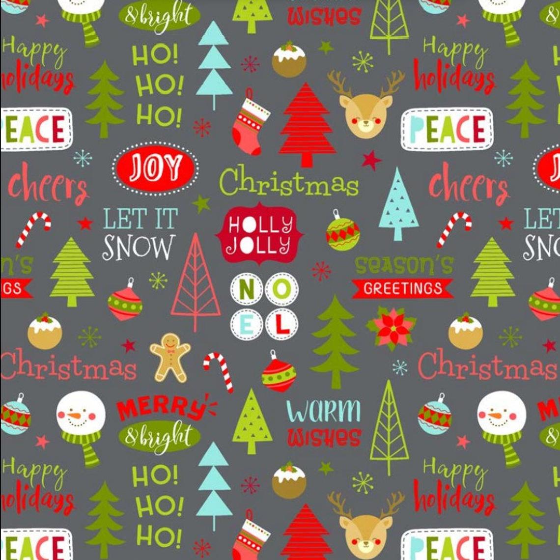 Christmas Novelty Trees Ho! Let it Snow Stocking Baubles Gingerman Excellent Quality 100% Cotton Fabric Craft Sewing 60" Wide Per Metre