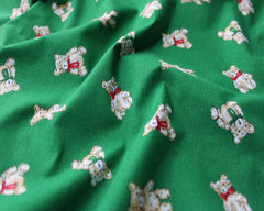 Sally Teddy Bear Green Navy Red Designs Christmas Fabric Polycotton : Half Meter