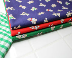 Sally Teddy Bear Green Navy Red Designs Christmas Fabric Polycotton : Half Meter