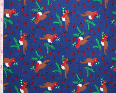 Sally Rockin' Robin Green Blue Cream Designs Christmas Fabric Polycotton : Half Meter