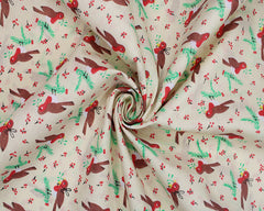 Sally Rockin' Robin Green Blue Cream Designs Christmas Fabric Polycotton : Half Meter