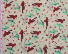 Sally Rockin' Robin Green Blue Cream Designs Christmas Fabric Polycotton : Half Meter