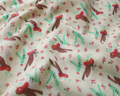 Sally Rockin' Robin Green Blue Cream Designs Christmas Fabric Polycotton : Half Meter