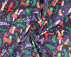 Sally Forest Party Green Navy Red Designs Christmas Fabric Polycotton : Half Meter