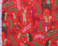 Sally Forest Party Green Navy Red Designs Christmas Fabric Polycotton : Half Meter