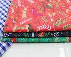 Sally Forest Party Green Navy Red Designs Christmas Fabric Polycotton : Half Meter