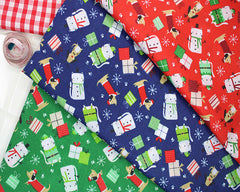 Sally Christmas Cats Green Navy Red Designs Christmas Fabric Polycotton : Half Meter