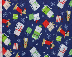 Sally Christmas Cats Green Navy Red Designs Christmas Fabric Polycotton : Half Meter