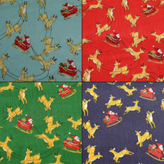 Santa Sleigh Green Navy Sky Red Designs Christmas Fabric Polycotton : Half Meter