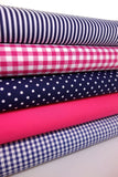 5 x Polycotton Fat Quarter Fabric Bundle | Navy Cerise Gingham Spotty Stripes Plain