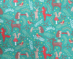 Sally Forest Party Green Navy Red Designs Christmas Fabric Polycotton : Half Meter