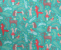 Sally Forest Party Green Navy Red Designs Christmas Fabric Polycotton : Half Meter