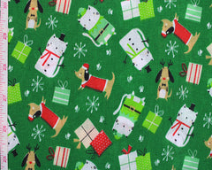 Sally Christmas Cats Green Navy Red Designs Christmas Fabric Polycotton : Half Meter