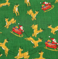Santa Sleigh Green Navy Sky Red Designs Christmas Fabric Polycotton : Half Meter