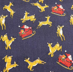 Santa Sleigh Green Navy Sky Red Designs Christmas Fabric Polycotton : Half Meter