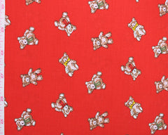 Sally Teddy Bear Green Navy Red Designs Christmas Fabric Polycotton : Half Meter