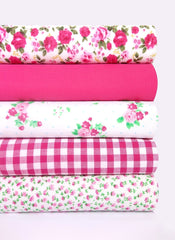 5 x Polycotton Fat Quarter Fabric Bundle | Cerise Floral Vintage Gingham & Spotty