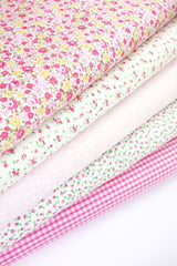 5 x Polycotton Fat Quarter Fabric Bundle | Rosy Pink Floral Vintage Gingham & Spotty