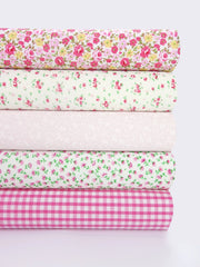 5 x Polycotton Fat Quarter Fabric Bundle | Rosy Pink Floral Vintage Gingham & Spotty