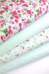 4 x Polycotton Fat Quarter Fabric Bundle | Mint Floral Vintage Gingham & Spotty