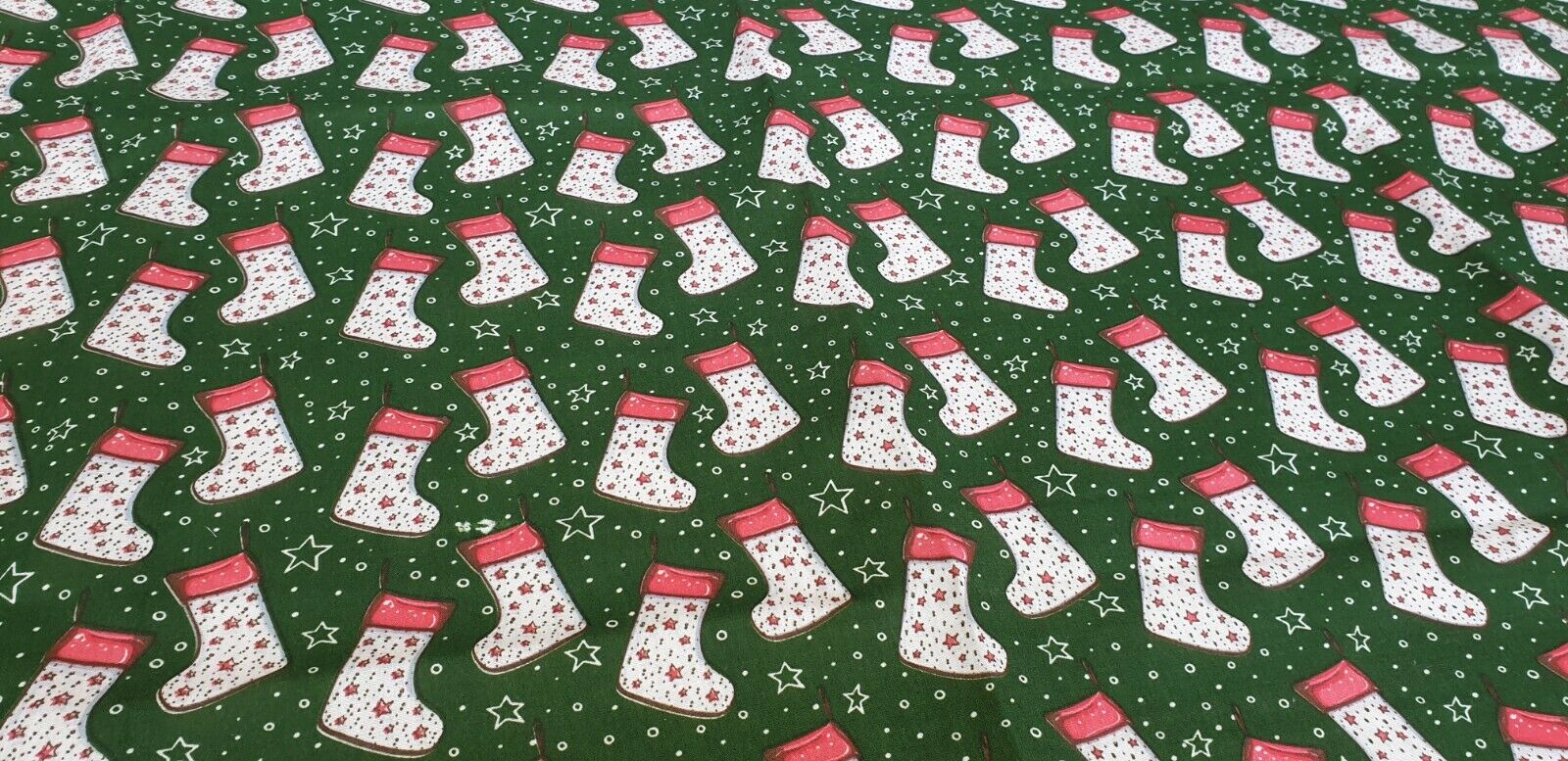 Green Christmas Star Stockings : Christmas Designs Fabric Polycotton : Half Meter