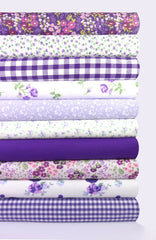 10 x Polycotton Fat Quarter Fabric Bundle | Lilac & Purple Floral Vintage Gingham & Spotty