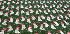 Green Christmas Star Stockings : Christmas Designs Fabric Polycotton : Half Meter