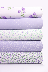 5 x Polycotton Fat Quarter Fabric Bundle | Lilac Floral Vintage Gingham & Spotty