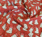 Red Christmas Star Stockings : Christmas Designs Fabric Polycotton : Half Meter