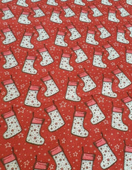 Red Christmas Star Stockings : Christmas Designs Fabric Polycotton : Half Meter