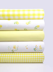 5 x Polycotton Fat Quarter Fabric Bundle | Yellow Floral Vintage Gingham & Spotty