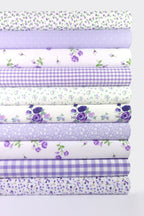 10 x Polycotton Fat Quarter Fabric Bundle | Lilac Rosy Floral Vintage Gingham & Spotty