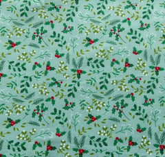 Holly Sage & Green Christmas Stockings : Christmas Designs Fabric Polycotton : Half Meter