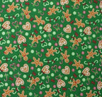 Gingerbread Red & Green Christmas Designs Fabric Polycotton : Half Meter