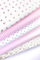 5 x Polycotton Fat Quarter Fabric Bundle | Pink Rosy Floral Vintage Gingham & Spotty