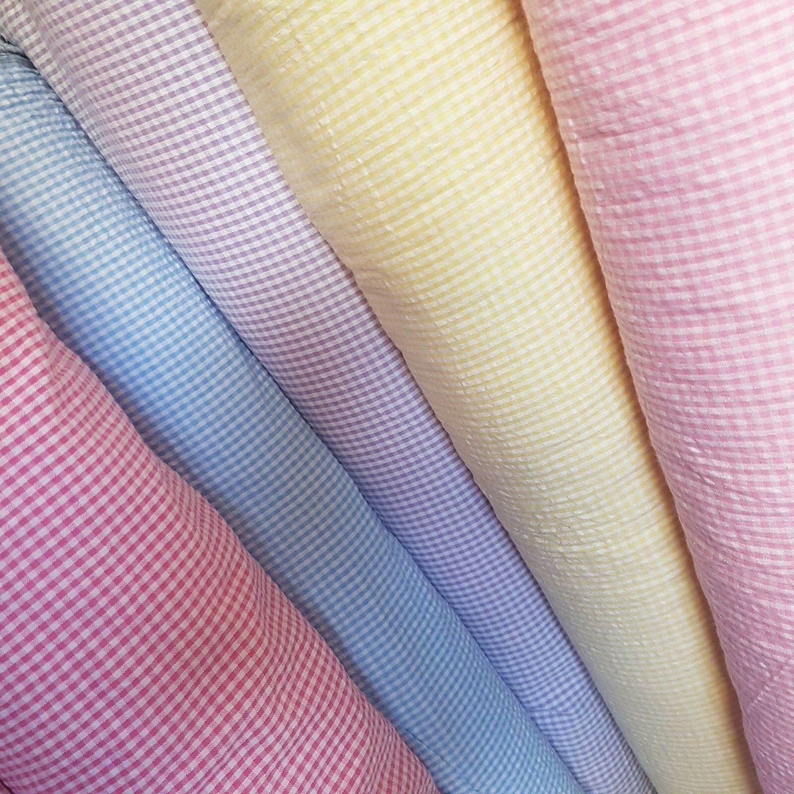 Lightweight Seersucker Summer Checks Cotton Fabric - Vera Fabrics