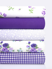 5 x Polycotton Fat Quarter Fabric Bundle | Purple Floral Vintage Gingham & Spotty