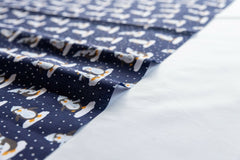 Dancing Penguins Navy Blue Christmas Designs Fabric Polycotton : Half Meter