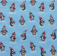 Dancing Penguins Navy Blue Christmas Designs Fabric Polycotton : Half Meter