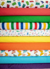 10 x Polycotton Fat Quarter Fabric Bundle | Children Assortment Plain Spotty Stripes