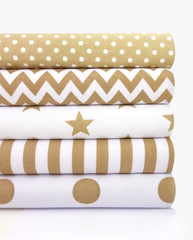 5x Polycotton Fat Quarter Fabric Bundle | Beige Geometric Kids Stripes Stars & Spotty