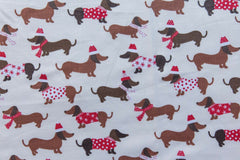 Dachshund Dog Navy Cream Christmas Designs Fabric Polycotton : Half Meter