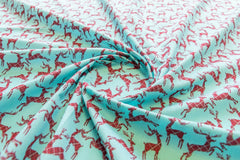 Reindeer Red Aqua Christmas Designs Fabric Polycotton : Half Meter