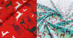 Reindeer Red Aqua Christmas Designs Fabric Polycotton : Half Meter