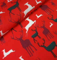 Reindeer Red Aqua Christmas Designs Fabric Polycotton : Half Meter