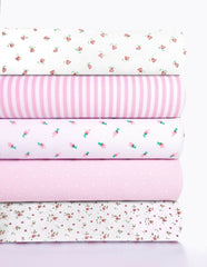 5 x Polycotton Fat Quarter Fabric Bundle | Pink Rosy Floral Vintage Gingham & Spotty