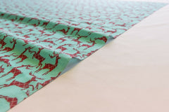 Reindeer Red Aqua Christmas Designs Fabric Polycotton : Half Meter