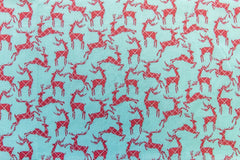 Reindeer Red Aqua Christmas Designs Fabric Polycotton : Half Meter